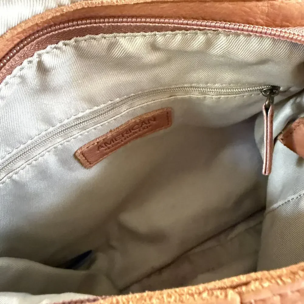 American Leather Company Co Cognac Brown Leather Backpack Purse Bag Day Trip